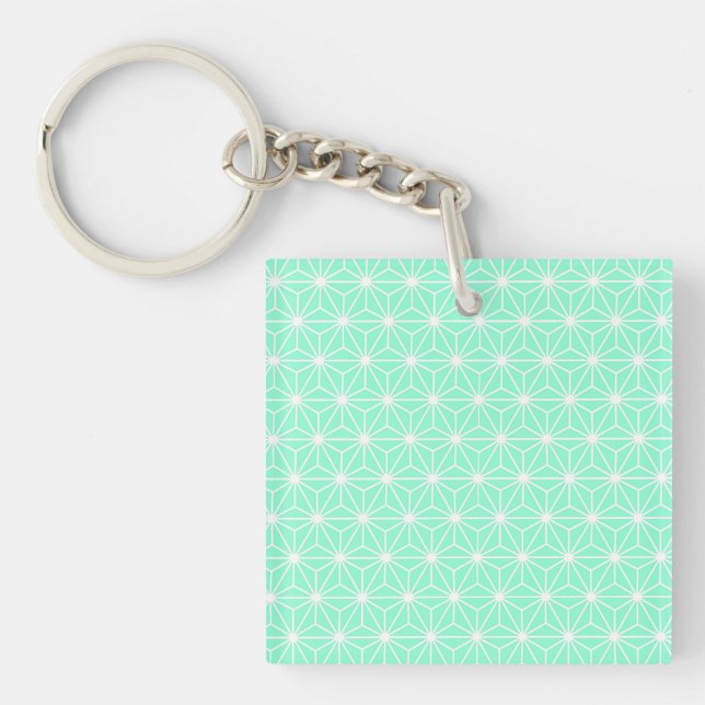 Aqua Geometric Art Deco Style Triangles Pattern Key Ring (Front)