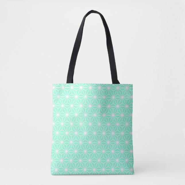Aqua Geometric Art Deco Style Triangles Pattern Tote Bag (Front)