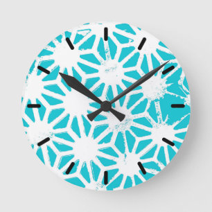 Aqua geometric pattern round clock