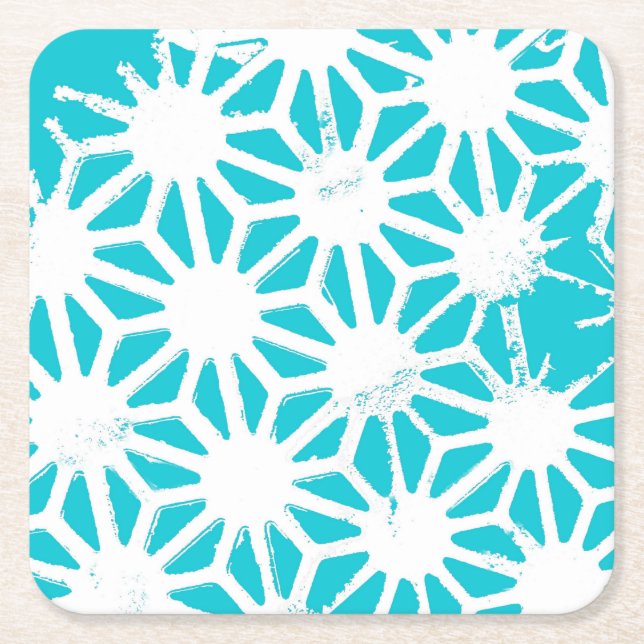 Aqua geometric pattern square paper coaster (Front)