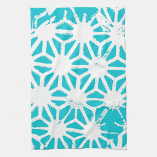 Aqua geometric pattern tea towel