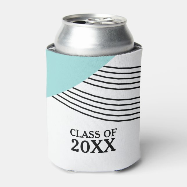 Aqua Geometric Stripe Graduation Can Cooler (Can Front)