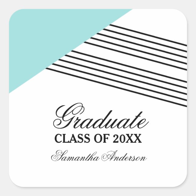 Aqua Geometric Stripe Graduation Stickers (Front)