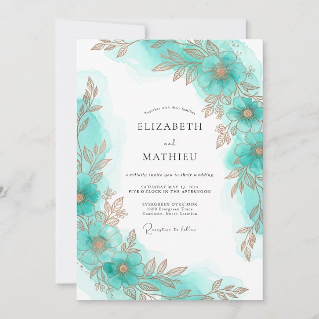 Aqua Gilded Coastal Wedding Invitation (Front)