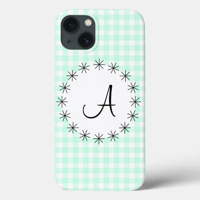 Aqua Gingham Check 'Monogram' iPad case (Back)