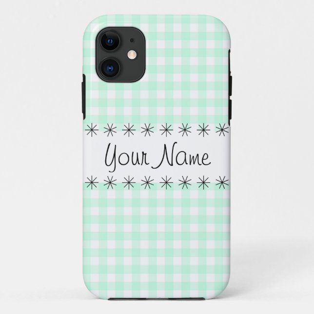 Aqua Gingham Check 'Name' iPhone case (Back)