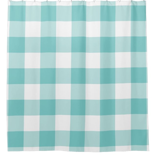 Aqua Gingham Pattern Shower Curtain (Front)