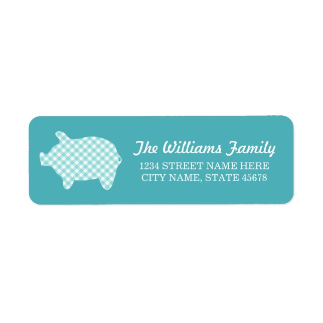 Aqua Gingham Piggie Address Labels (Front)