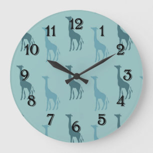 Aqua Giraffes Large Clock