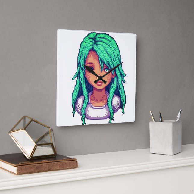 Aqua girl  square wall clock (Office)