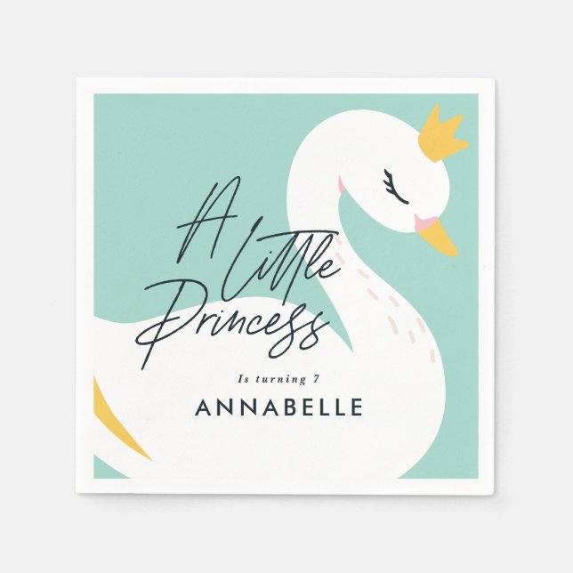 Aqua girly elegant photo beautiful swan party napkin (Front)