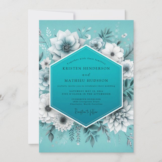 Aqua Glacial Flora Wedding Invitation (Front)