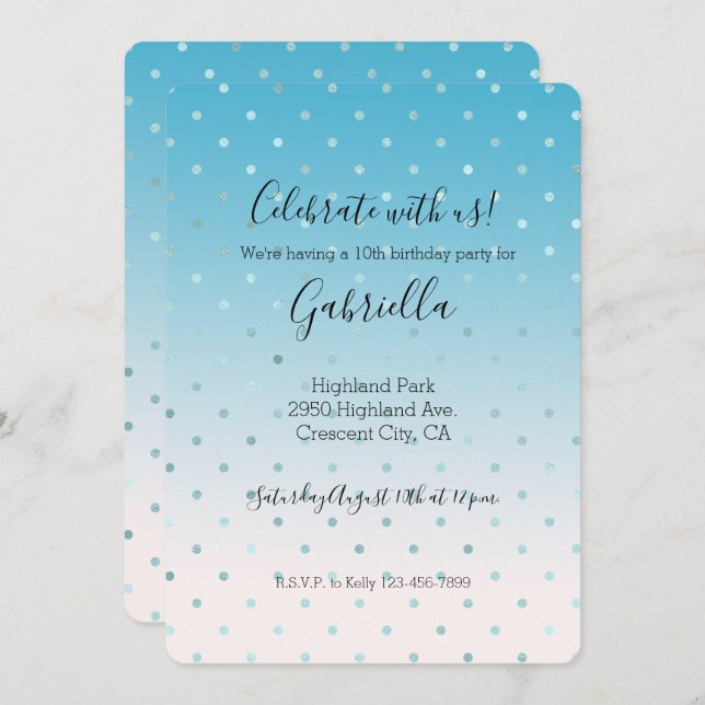 Aqua Glam Dots Ombre      Invitation (Front/Back)