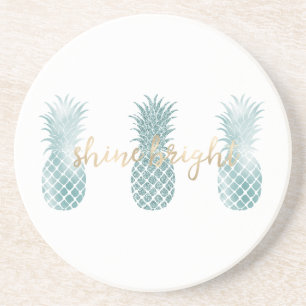 Aqua Glam Glitzy Pineapples Coaster