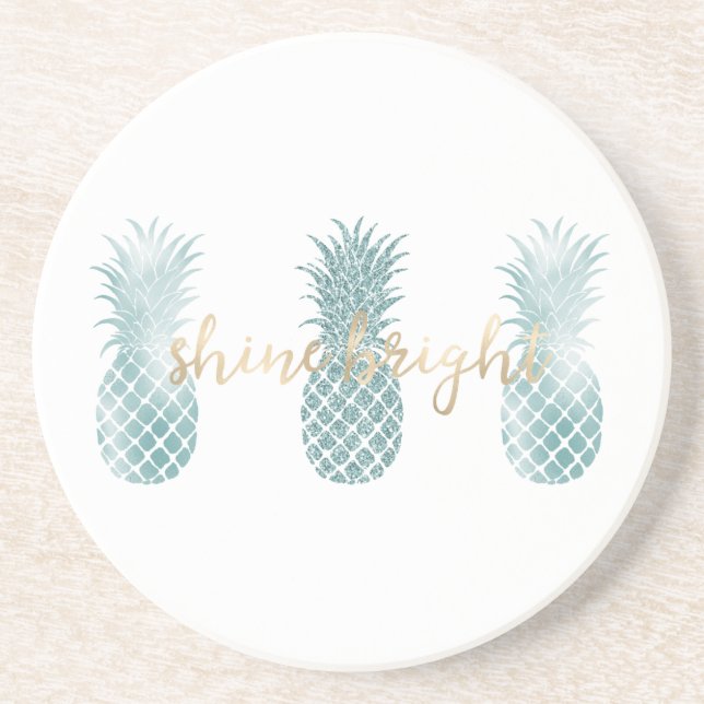 Aqua Glam Glitzy Pineapples Coaster (Front)