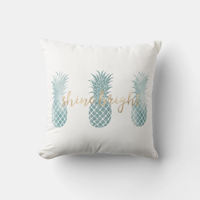 Aqua Glam Glitzy Pineapples Cushion (Front)