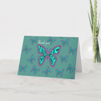 Aqua Glass Butterflies Thank You Card