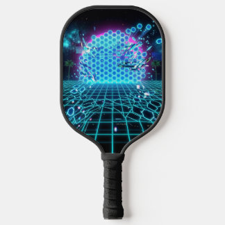 Aqua Glitch Matrix Neon Blue Futuristic Pickleball Paddle