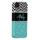 AQUA GLITTER BLACK CHEVRON MONOGRAMMED
