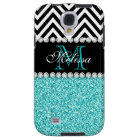 AQUA GLITTER BLACK CHEVRON MONOGRAMMED