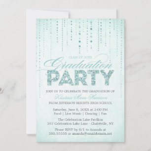 Aqua Glitter Look Graduation Party Invitation