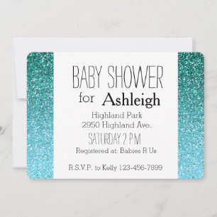 Aqua Glitter Ombre baby shower Invitation