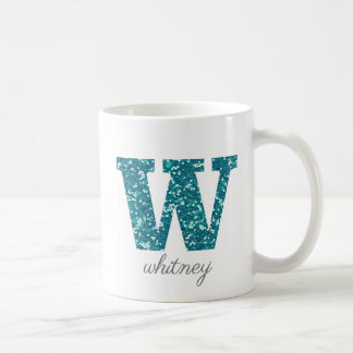 Aqua Glitter Pattern Letter W name Mug