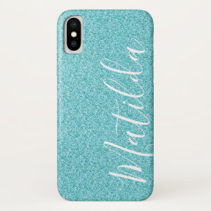 Aqua Glitter Personalised Name Script  iPhone X Case