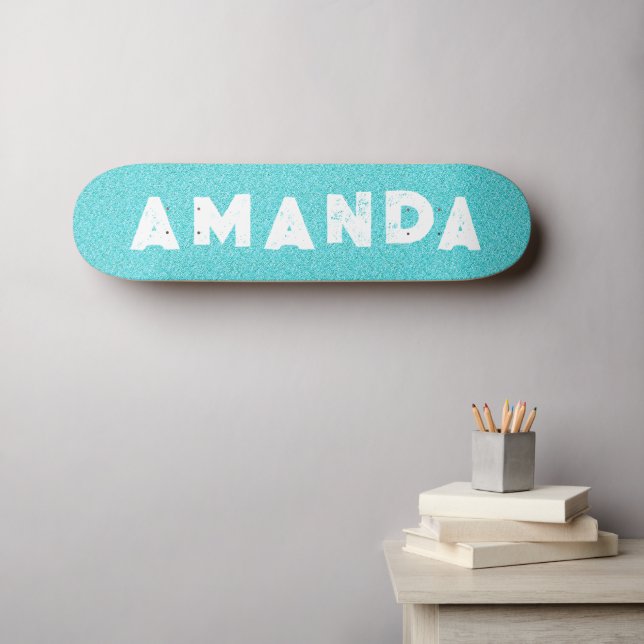 Aqua Glitter skateboard grunge personalized name (Wall Art (Horz))