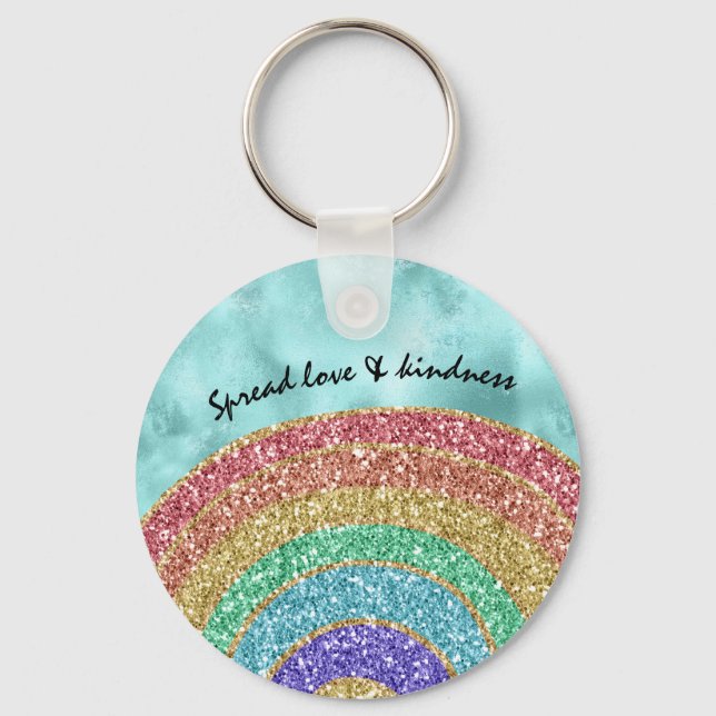 Aqua Glitter Sparkle Gold Rainbow         Key Ring (Front)