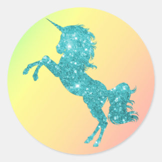 Aqua Glitter Unicorn Classic Round Sticker