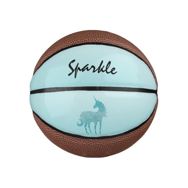 Aqua Glitter Unicorn personalised Mini Basketball (Front)
