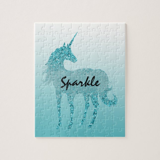 Aqua Glitter Unicorn personalised quote Jigsaw Puzzle (Vertical)