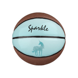 Aqua Glitter Unicorn personalized Mini Basketball