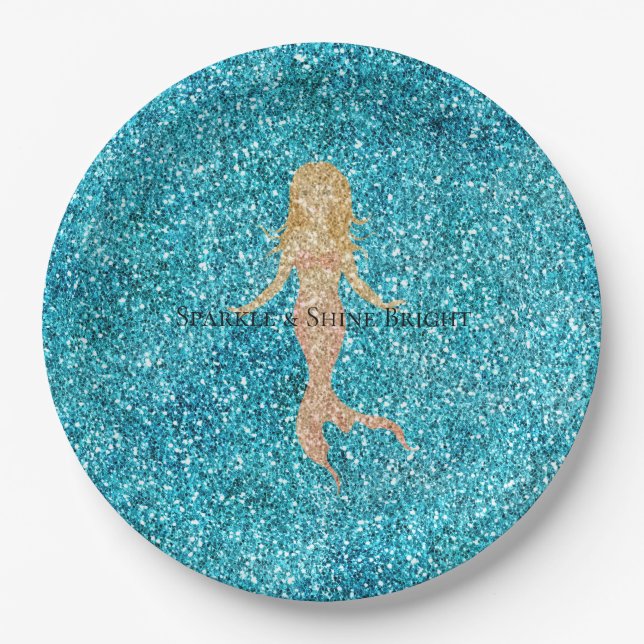 Aqua Glitz Glitter Sparkle Mermaid           Paper Plate (Front)