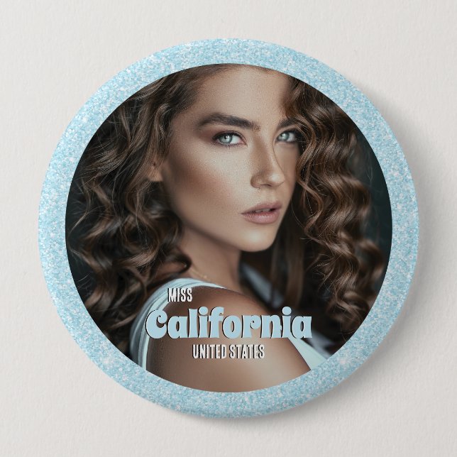 Aqua Glitz Photo Button Pin (Front)