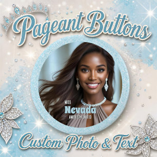 Aqua Glitz Photo Button Pin