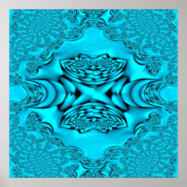 Aqua Glow Fractal Rose Print (Front)
