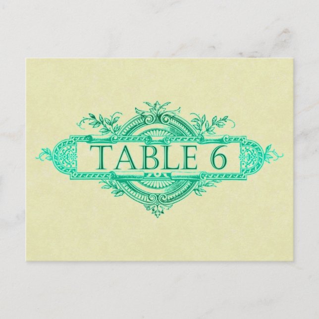 Aqua Glow Vintage Wedding Reception Table Numbers Postcard (Front)