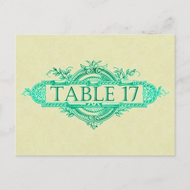 Aqua Glow Vintage Wedding Reception Table Numbers Postcard (Front)