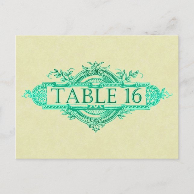 Aqua Glow Vintage Wedding Reception Table Numbers Postcard (Front)