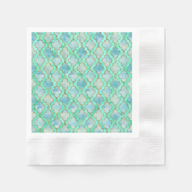 Aqua gold and Green Maroccan pattern Napkin (Front)