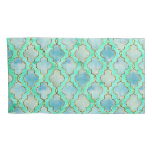 Aqua gold and Green Maroccan pattern Pillowcase