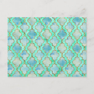 Aqua gold and Green Maroccan pattern Postcard