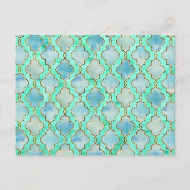Aqua gold and Green Maroccan pattern Postcard (Front)