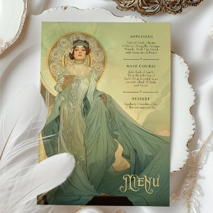 Aqua Gold Art Nouveau Wedding Menu Card