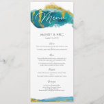 Aqua gold Beach Wedding Menu or Program Card<br><div class="desc">Menu Cards or wedding programs for your wedding to match your aqua blue and gold watercolor wedding invitations.
First to 3rd course and beverages is included for you to customise.

© Mini Moi Prints</div>