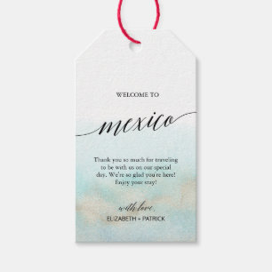 Aqua Gold Beach Welcome to Mexico Wedding Gift Tags