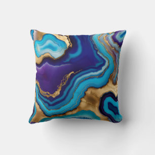 Aqua Gold Blue Purple  Veins Agate Cushion