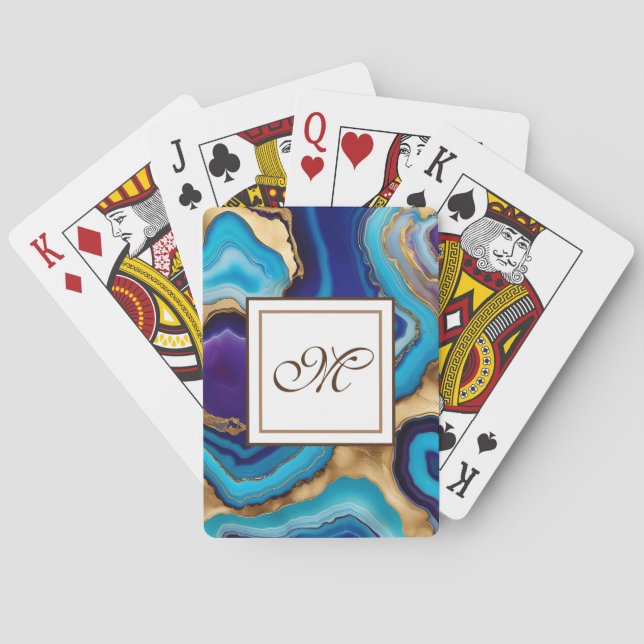 Aqua Gold Blue Purple  Veins Agate Playing Cards (Back)
